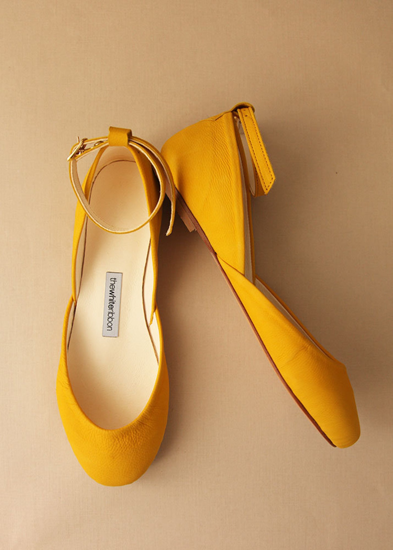 yellow nubuck ballet flats with leather ankle ribbons | classic model | standard width | honey yellow mary janes