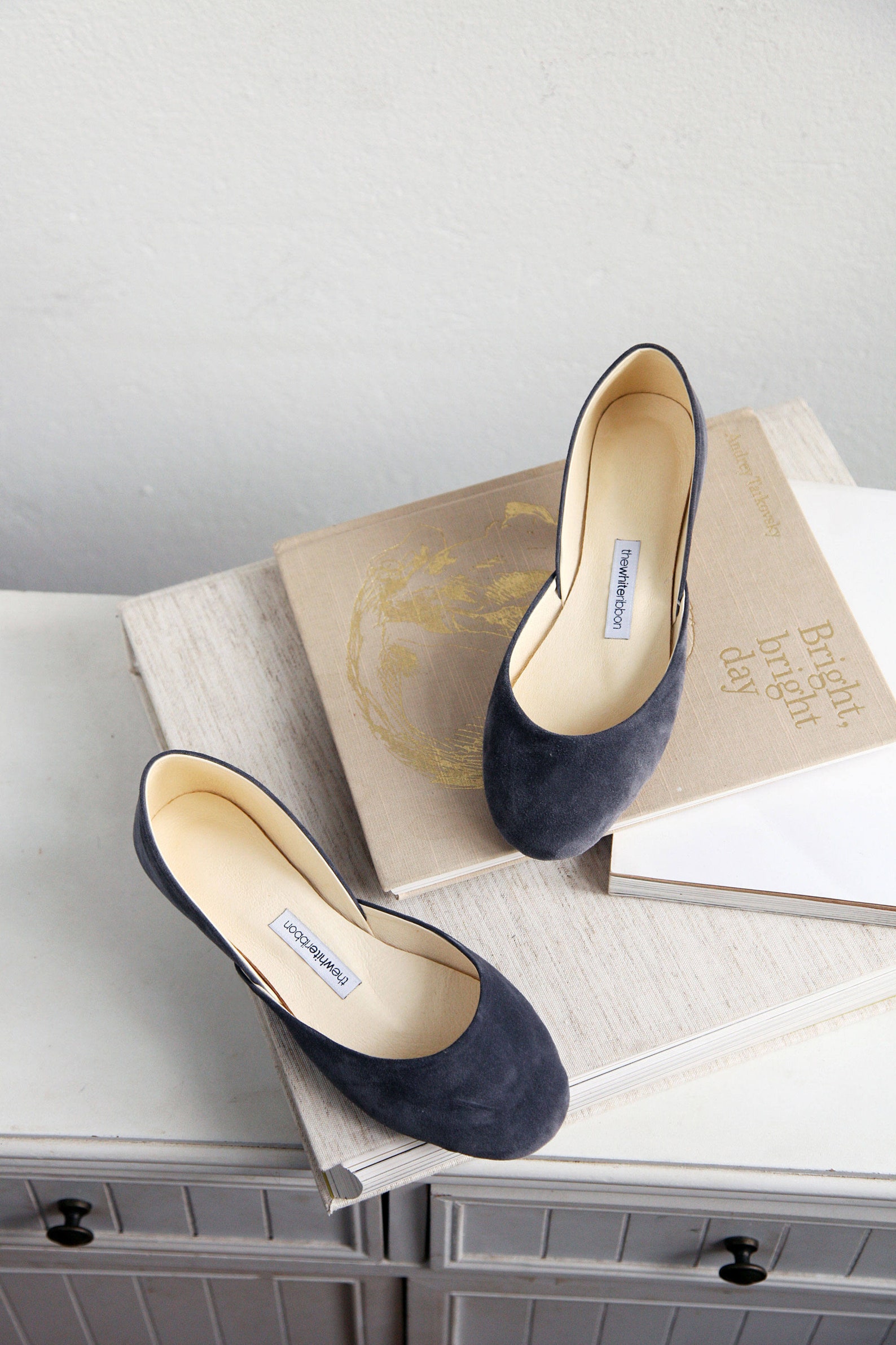 the suede ballet flats in smokey gray | pointe style shoes | classic model | standard width | smokey grey | ready to ship