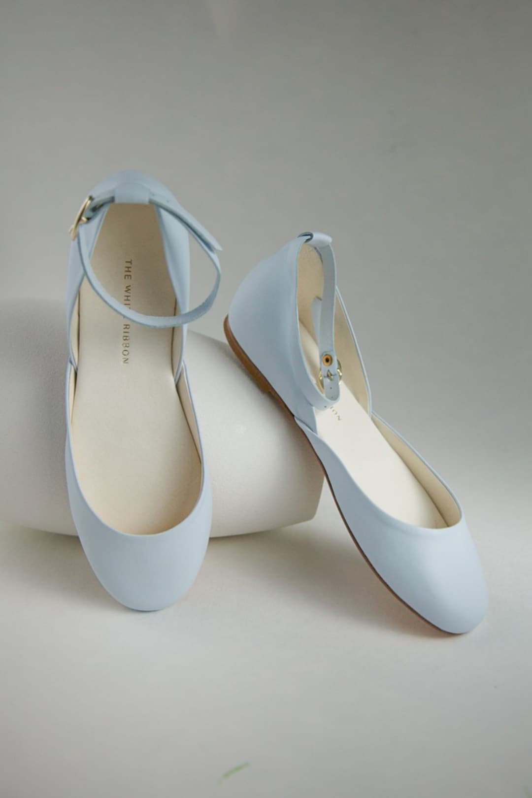 Light Blue Leather Ballet Flats: Handmade Wedding Shoes