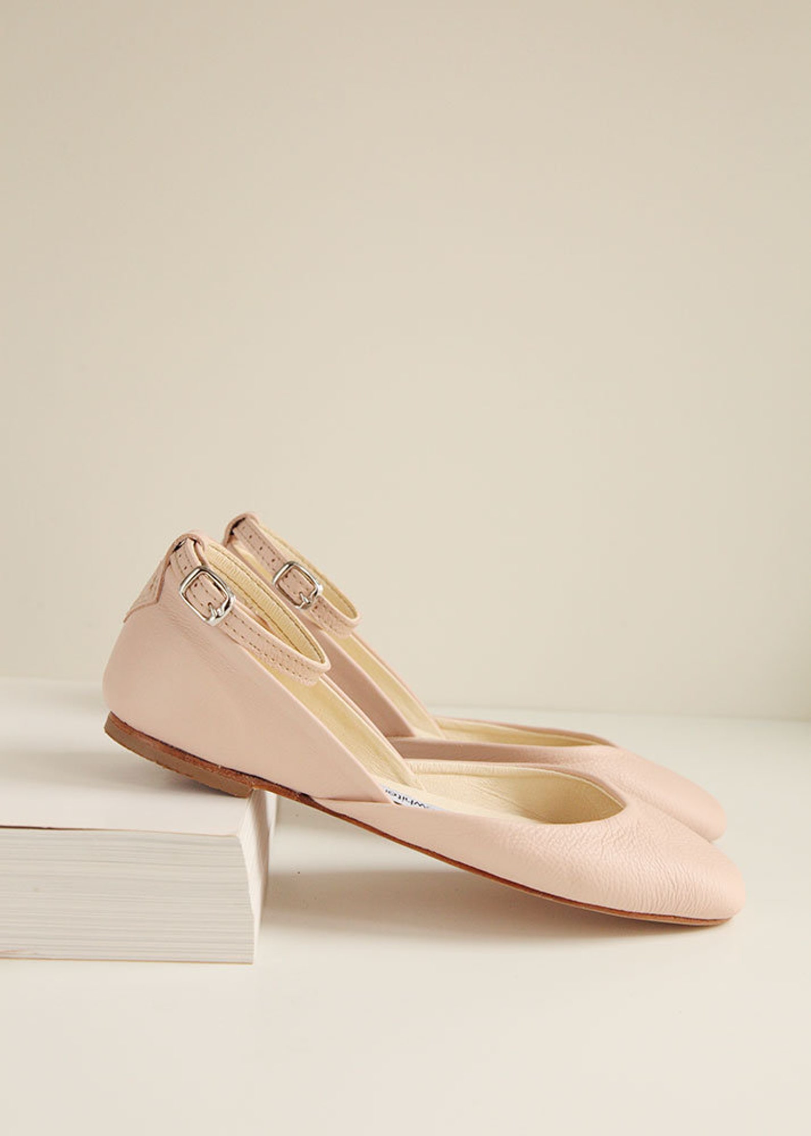 the nude blush wedding ballet flats | bridal leather shoes with satin ribbons | nude with satin ribbons | ready to ship