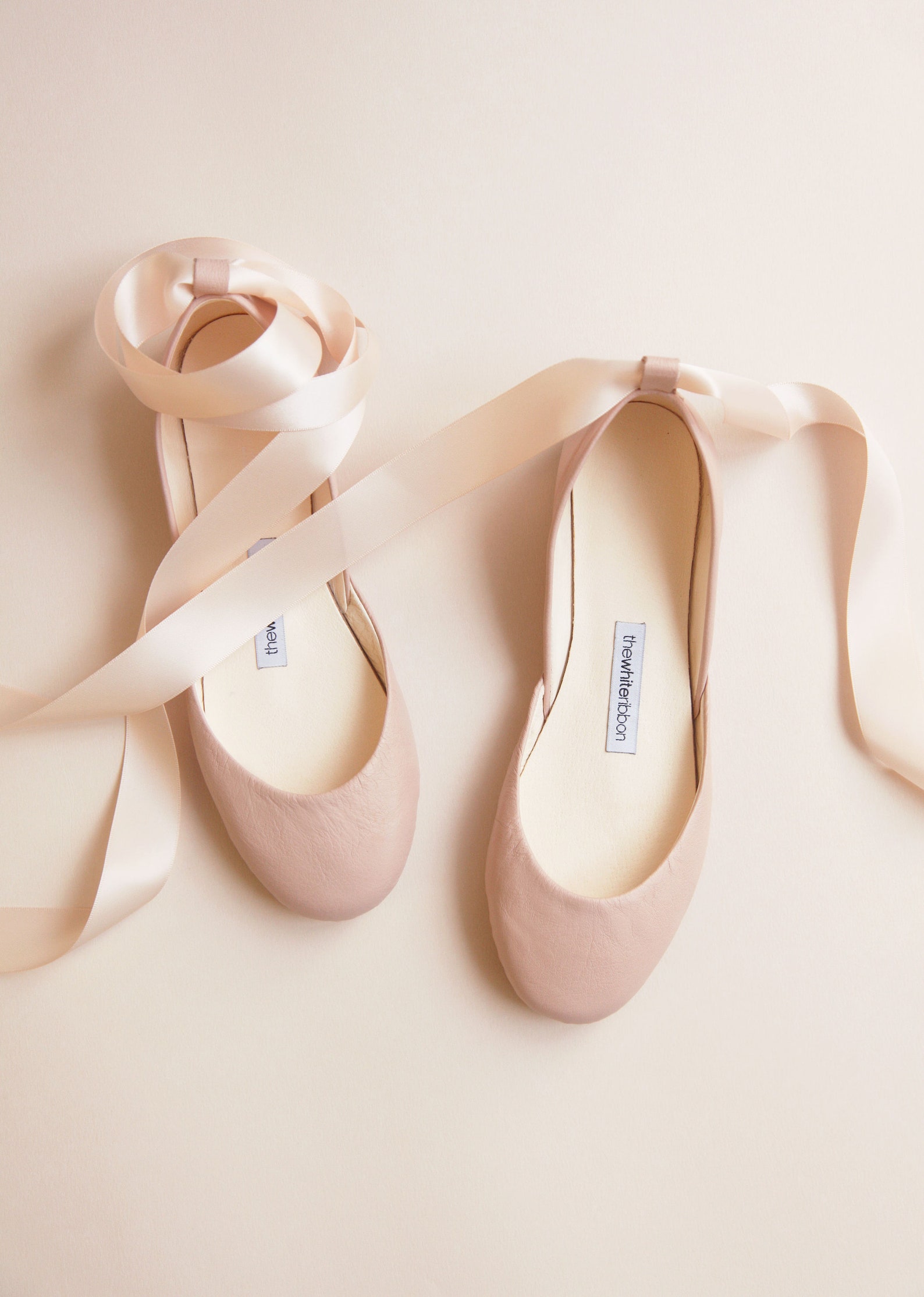 the nude blush wedding ballet flats | bridal leather shoes with satin ribbons | nude with satin ribbons | ready to ship