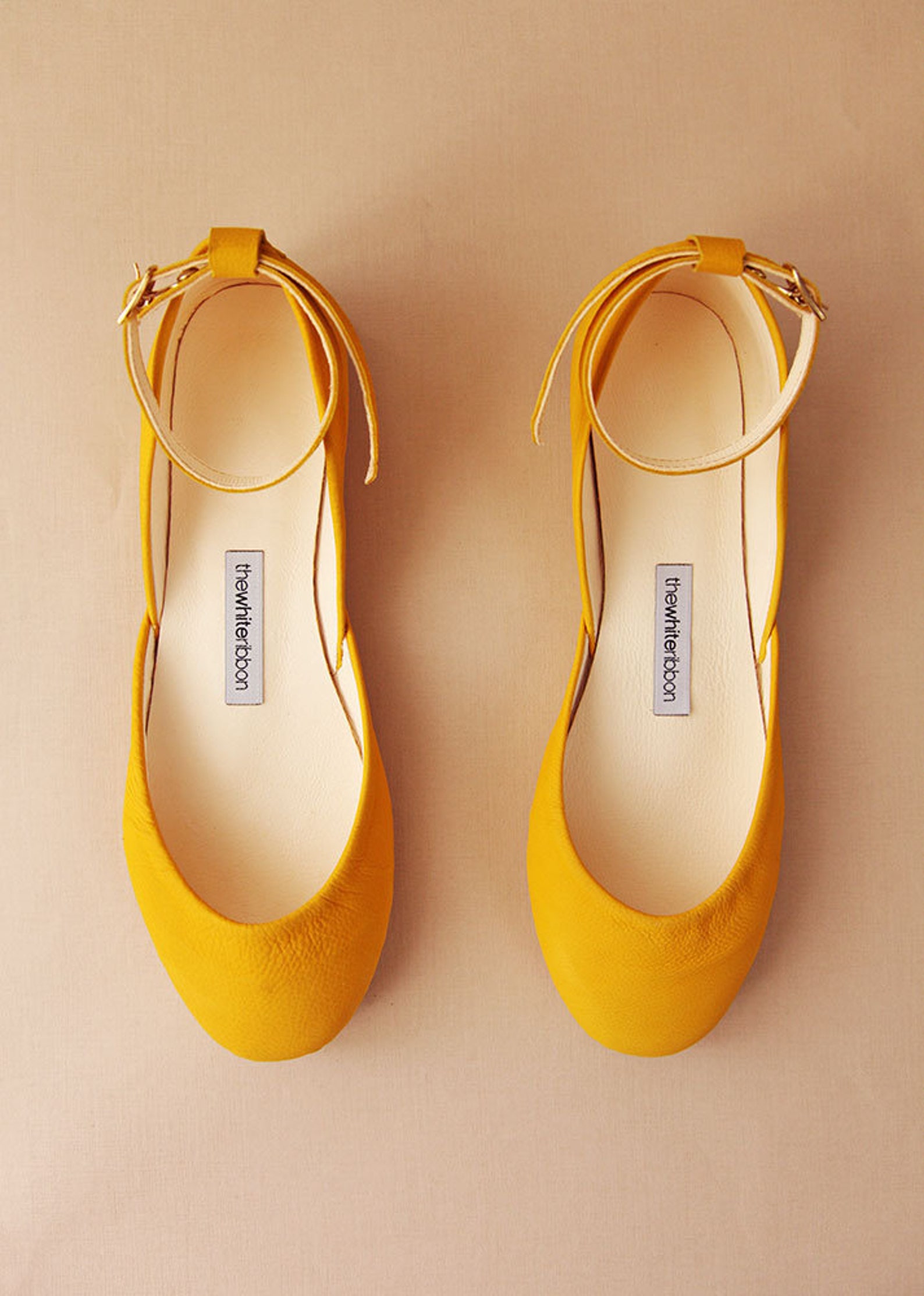 yellow nubuck ballet flats with leather ankle ribbons | classic model | standard width | honey yellow mary janes