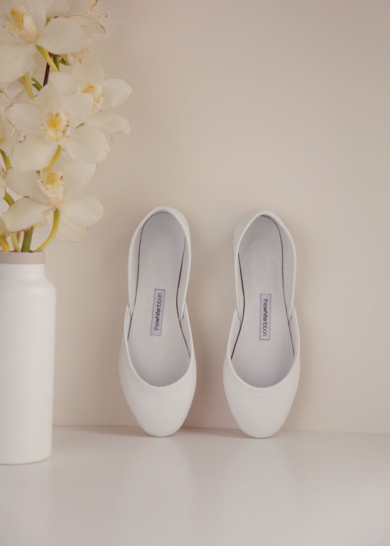 White Bridal Ballet Flats in Smooth Leather Etsy