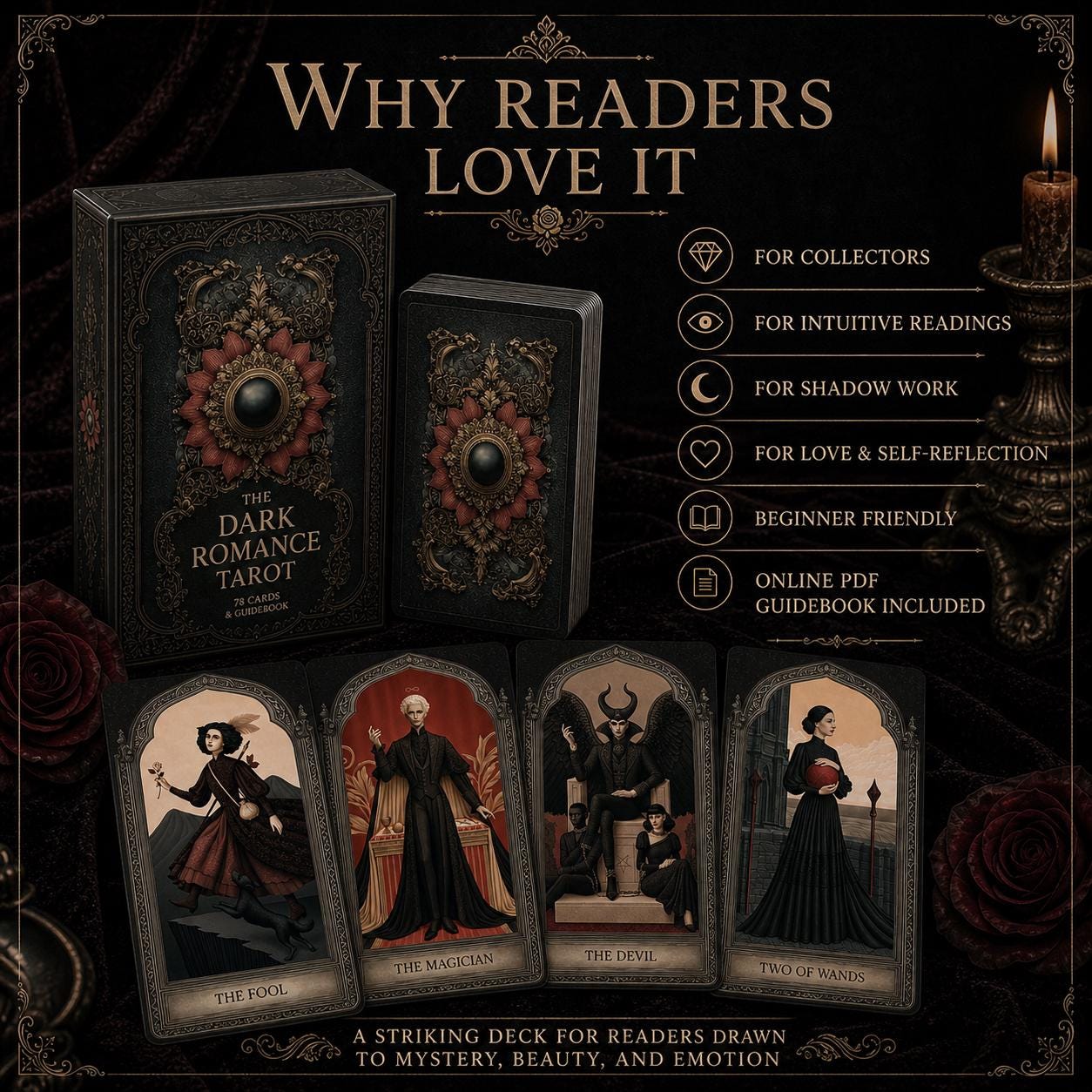 The Dark Romance Tarot Deck, 78 Cards + Guidebook - Etsy