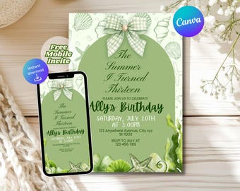 The Summer I Turned Pretty Birthday Invite, Editable summer 13 Birthday Invitation, Coastal Birthday Invite, Summer Birthday, Beact Theme 13