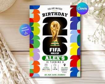 Invitation pour une soirée Coupe du Monde 2026, Coupe du Monde de football, Invitation pour regarder la compétition, Modèle Canva modifiable (Téléchargement numérique)