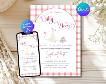 Silly Goose Baby Shower Invitation, Canva Template, Digital Download, Silly goose shower, Goose baby shower, Goose baby shower invite