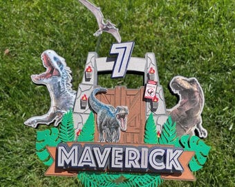 Personalized Dinosaur Birthday Cake Topper, Jurassic Theme Kids Party Decoration