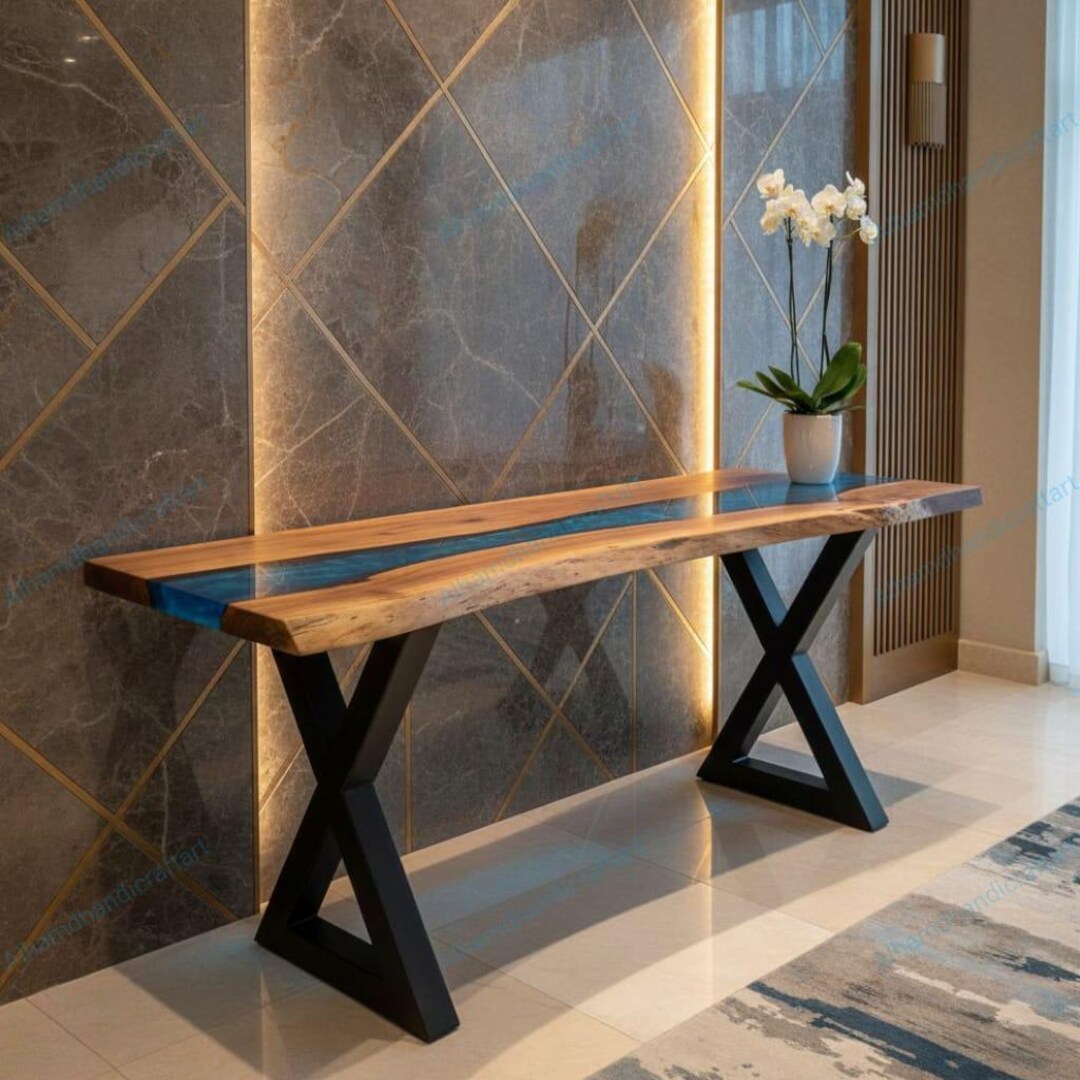 Natural Wood & Epoxy Resin Console Table | Handmade Entryway Table ...