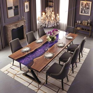 Royal Purple Epoxy & Holz Esstisch - Luxuriöses Herzstück für ein modernes Zuhause