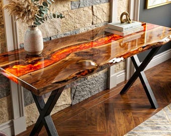 Handmade Lava Epoxy Resin Console Table: Modern Coastal Home Decor, Gift