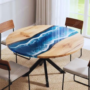 Ocean Wave Epoxy Resin Coffee Table: Live Edge Wood, Handmade Centerpiece