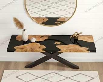 Consola de resina epoxi negra hecha a mano: diseño artístico tradicional, decoración de lujo para el hogar