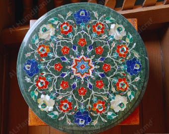 Handcrafted Green Marble Inlay Table Top | Art Furniture Home Decore