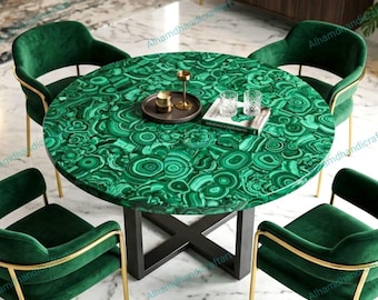 丸型マラカイトストーンコーヒーテーブル｜高級ハンドメイドダイニングテーブル｜ホームデコレーション