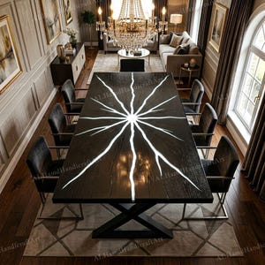 Mesa de comedor de resina epoxi Lightning Crack – Mesa de madera negra que marca tendencia, decoración de lujo para el hogar