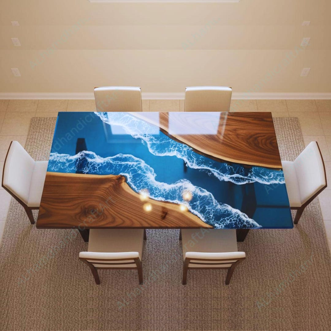 Ocean-inspired Epoxy Wood Dining Table – Artistic Live Edge Furniture ...