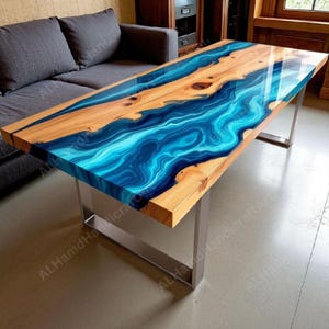 Ocean Mirage Epoxy Dining Table – Modern Luxury Resin Art, Handmade Resin Wood Masterpiece