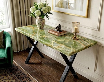 Green Onyx Console Table | Luxury Stone Entryway Table | Modern Hallway Furniture