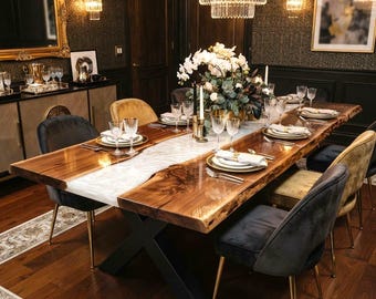 Custom Live Edge Wood Dining Table – White Epoxy Resin River Table for Luxury Homes