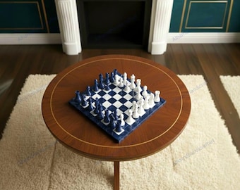 Mesa de ajedrez hecha a mano con lapislázuli: juego de ajedrez con incrustaciones, decoración del hogar, regalo