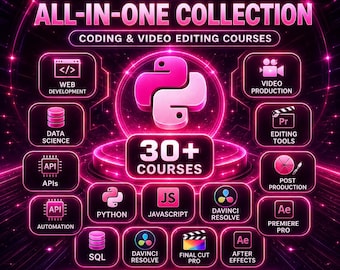 Paquete de habilidades digitales 2026 / Cursos de programación, IA y edición de video / Python, desarrollo web, paquete de automatización