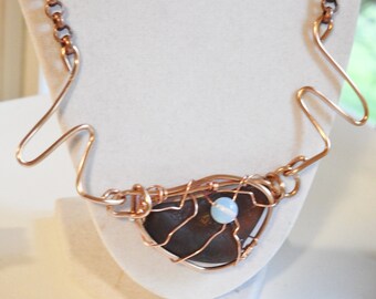 Women/'s Gift Copper Pendant with a Large Piece of White Sea Glass Anniversary Gift Men/'s Pendant