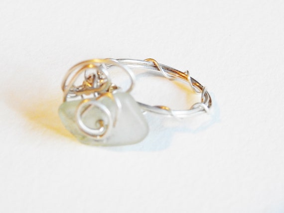 Silver Sea Glass Ring Righthand Ring Seaglass Hawaii Beach Etsy