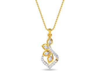Sterling Silver Curl Pendant, Diamond Accent Leaf Design