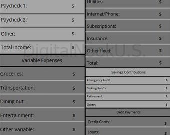 Planificador de presupuesto minimalista imprimible - Registro de gastos mensuales - Organizador de facturas - Liquidación de deudas - Carpeta financiera - Descarga instantánea