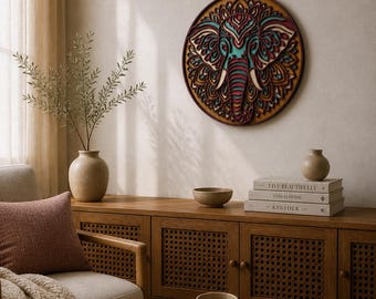 Elephant Mandala SVG | Layered 3D Laser Cut File (Digital Download)
