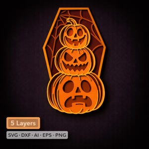 Calabazas apiladas en ataúd SVG, archivo de corte láser para Halloween