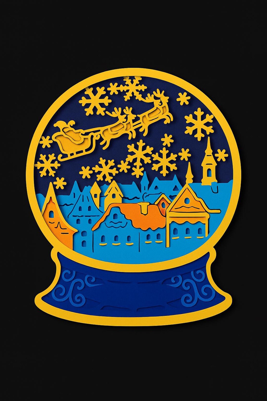 Layered Christmas Snow Globe SVG | Santa Sleigh Laser Cut Template | 3D ...