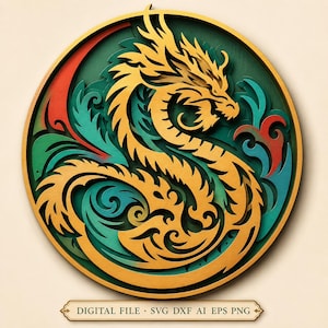 3D-Drache (SVG). Laserschnittdatei. Schichtkonstruktion. Sperrholzzuschnitt. CNC-Bearbeitung. Mandala-Sperrholz