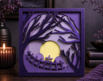 Caja de sombras de bosque encantado SVG / Escena de cementerio de Halloween (Descarga digital)