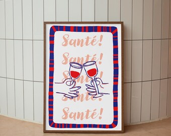 Santé Wine Toast Print: Trendy Kitchen Wall Art (Digital Download)