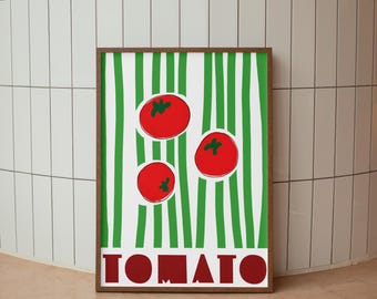 Red and Green Tomato trendy wall art, Kitchen Print, Dining Room Print