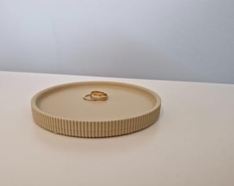 3D Printable Round Tray STL File: Ribbed Storage Box Lid (Digital File)