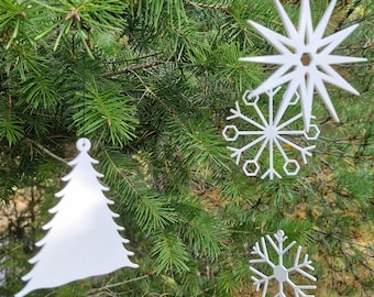 3D Printable Christmas Ornaments: Snowflake, Star & Tree STL Files (Digital Download)