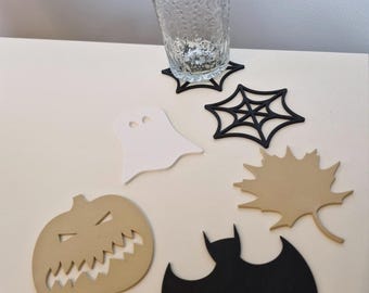 Halloween Coaster Bundle STL | 3D Printable Pumpkin, Ghost, Bat, Spiderweb & Leaf Drink Coasters