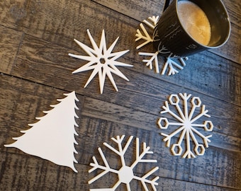 3D Printable Christmas Coaster Set: Snowflake, Star, Tree STL (Digital File)