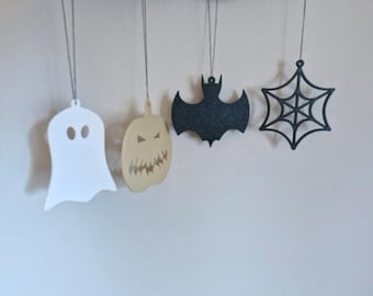 Halloween Hanging Decor STL Bundle | Ghost, Bat, Pumpkin, Spider Web & Leaf | 3D Print Files