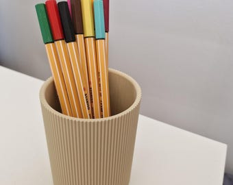 3D Printable Pen Holder STL | Minimalist Ribbed Desk Organizer