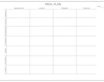 Minimalist Weekly Meal Planner Printable for families | Black & White Kitchen Organizer (PDF)