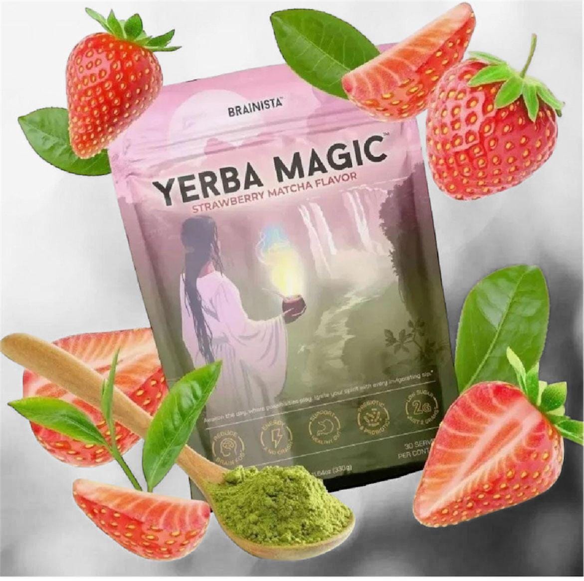 Yerba Magic Yerba Mate Instant Tea Powder - Strawberry Flavor - 30 Servings