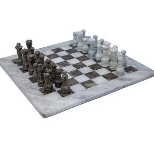 Handgefertigtes Marmor Schachspiel 15x15 Inch, Oceanic & White Ziyarat Stone Board