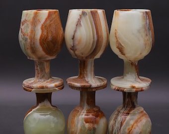 Natural Marble Onyx Goblet Set of 6 –Handcrafted Natural Stone Wine Glasses-Handmade Green Onyx Goblet Set.