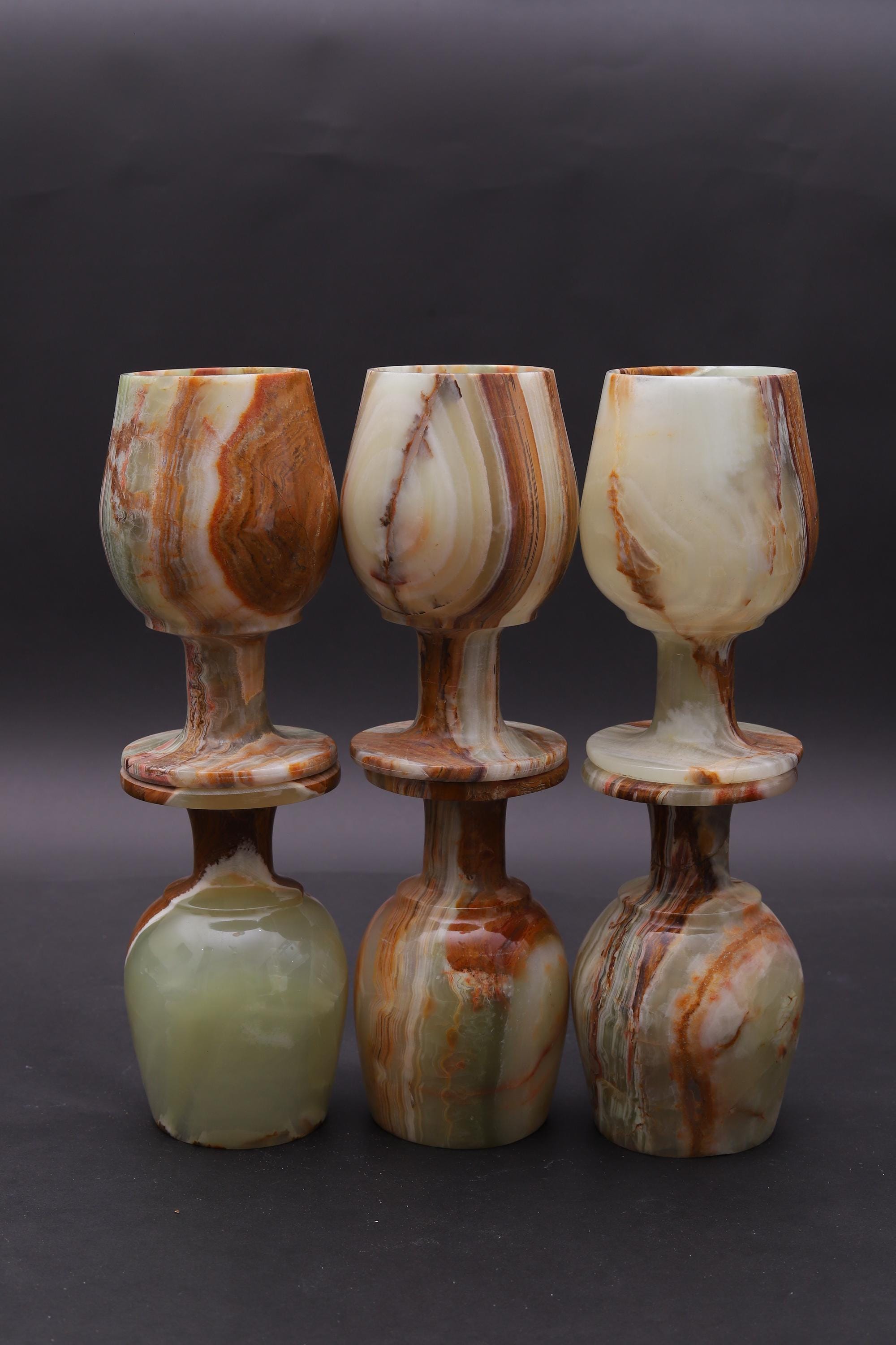 Natural Marble Onyx Goblet Set of 6 –handcrafted Natural Stone Wine ...