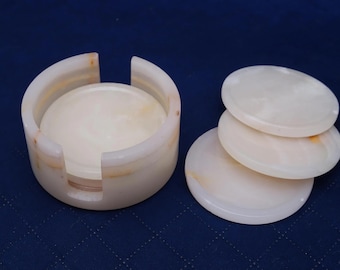 Marble Round White Coaster Set, Round Marble Coasters, Luxury Stone Drink Coaster Set,Coffee and Tea Table Accessories