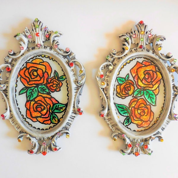 Reverse Glass Tinsel Painting Etsy